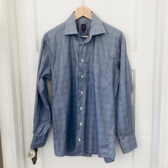 Robert Talbott Men Button Up Plaid Shirt Blue Size 15.5/33, Made In California - Picture 6 of 8